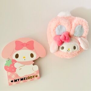 Sanrio My Melody bundle Plush Bunny Rabbit Charm Mini Pouch / Memo Pad NEW Japan